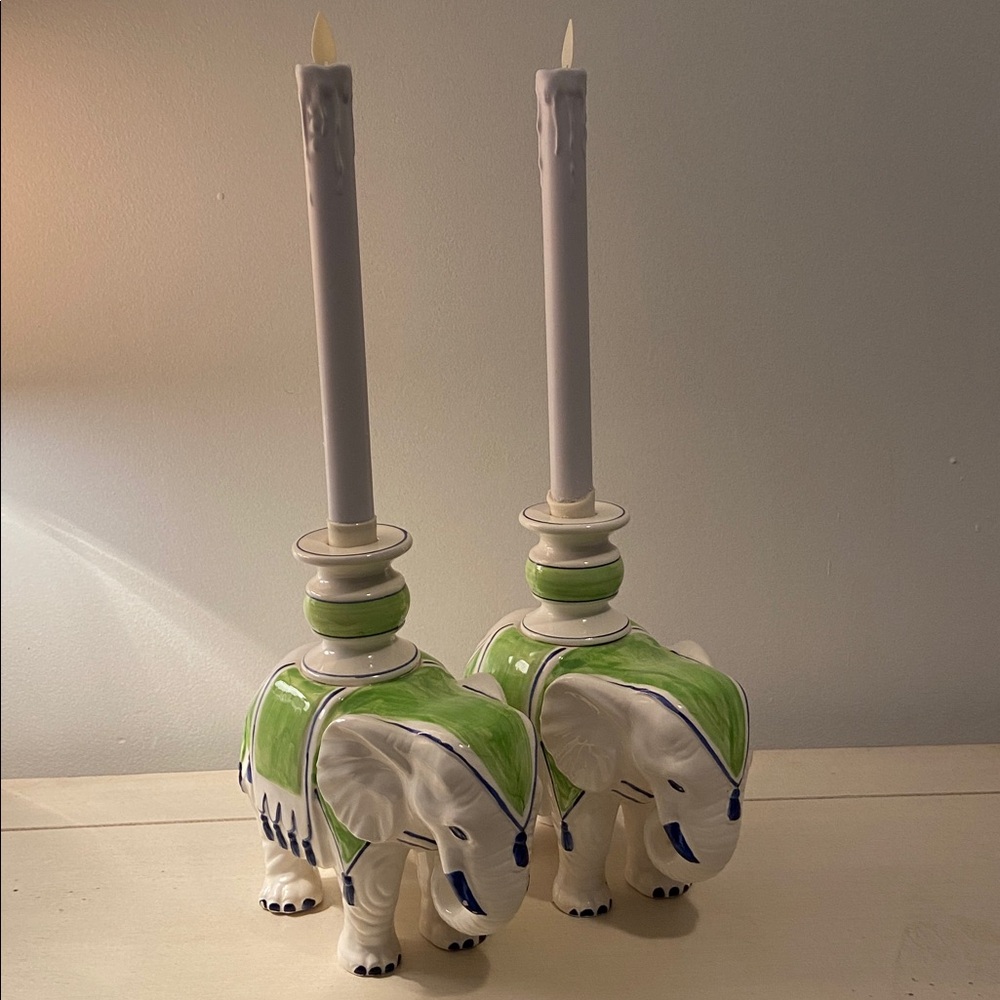 Vintage Fitz And Floyd Ceramic Elephant Candle Holders Set of 2 Rare - Picture 12 of 12